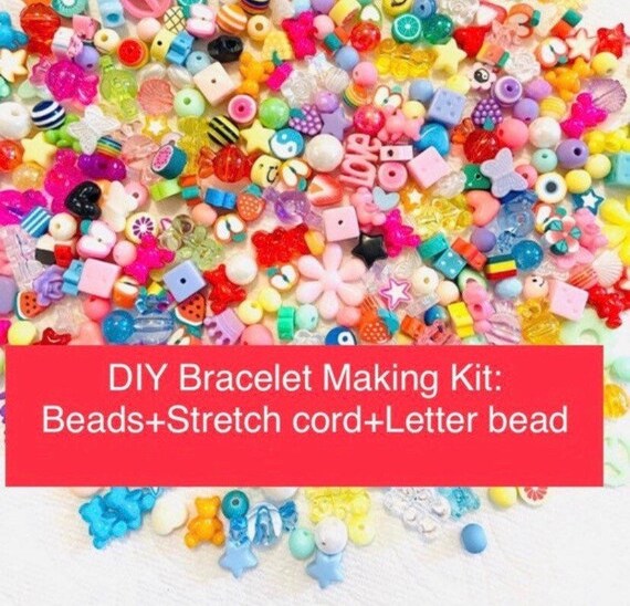 Rave Jewelry Kandi Bead DIY Kit, Y2K 90s Kawaii Bead Mix, Name/bff Bracelet  DIY Kit, Bead Soup, Bead Confetti, Stretch Cord, Y2k Diy Kit 