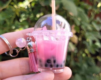 Custom Name Initial Boba Tea Keychain Original Bubble Milk Tea Keychain Pearl Milk Tea Women's Girl's young adult gift birthday