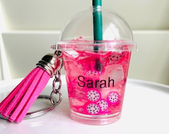 Personalized Iced Coffee Keychain: Custom Name, Tassel Charm
