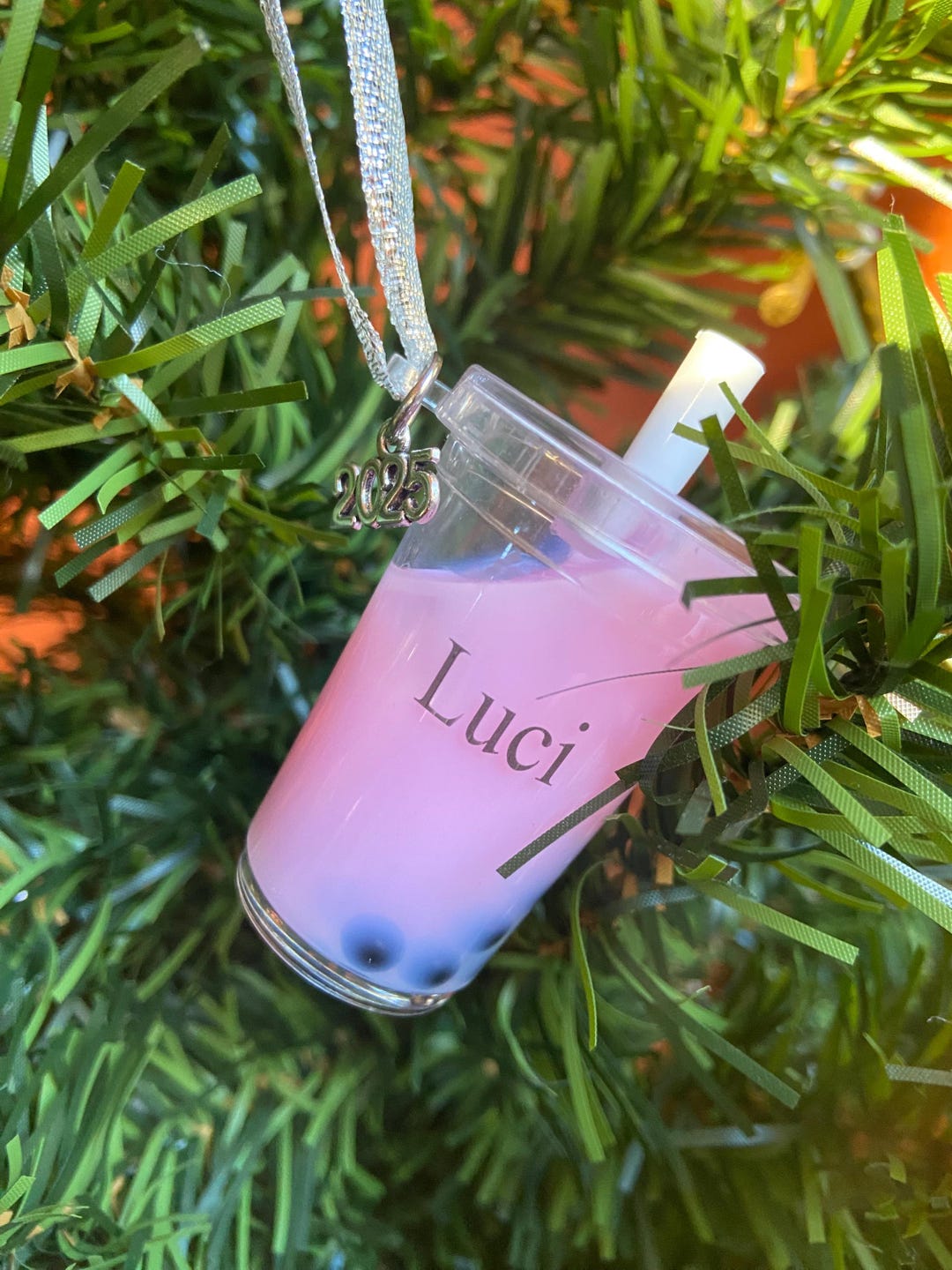 Personalized Boba Ornament Laser Engraving, Liquid Moving Boba ...