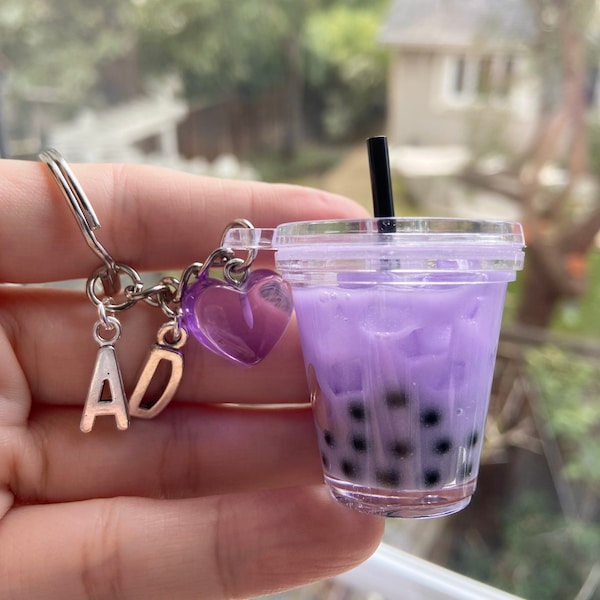 Boba Keychain, Gift for Her, Bubble Tea Keychains, Personalized gift, Boba lover gift, Letter Initial Bubble Tea Keychain