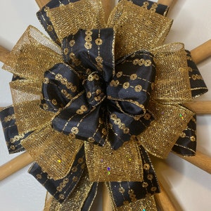 Black and Gold Dot Christmas Tree Bow/ Topper (12 inch)