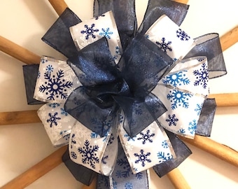 Multi Blue Christmas Tree Bow/ Topper (12 inch)