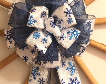 Midnight Snow Christmas Tree Bow/ Topper (12 inch)