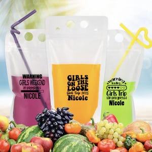 Custom Adult drink pouches, Custom drink pouch, Reusable drink bag, Drink pouches with straw, Girls Trip Custom Drink Pouches