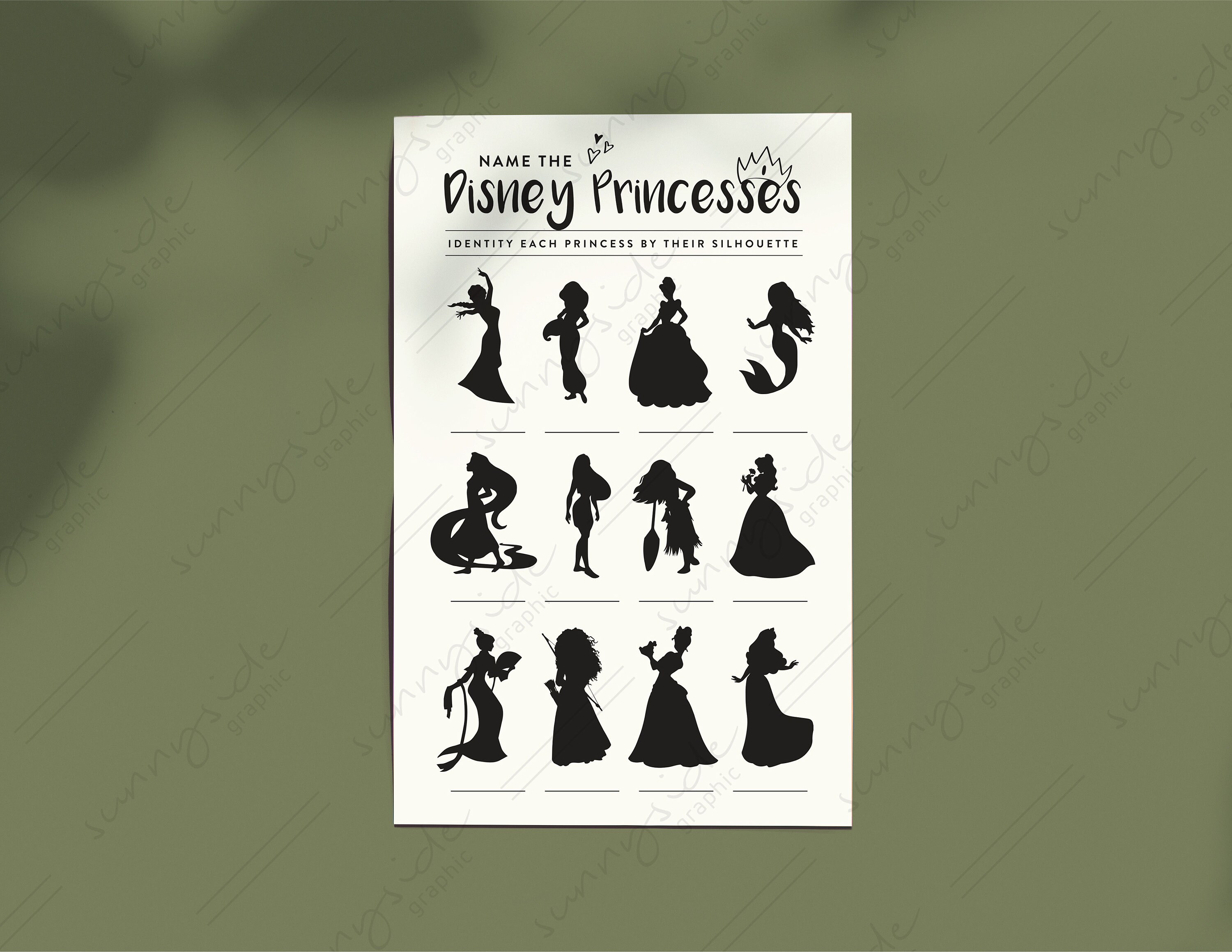 Name The Disney Princesses. Match The Princess Picture. | Etsy