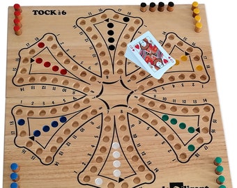 Jeu de TOC ou Tock 6 XL 40x40 cm de 2 à 6 joueurs. Jeux de société familial en bois massif, fabrication artisanale écoresponsable, normes CE