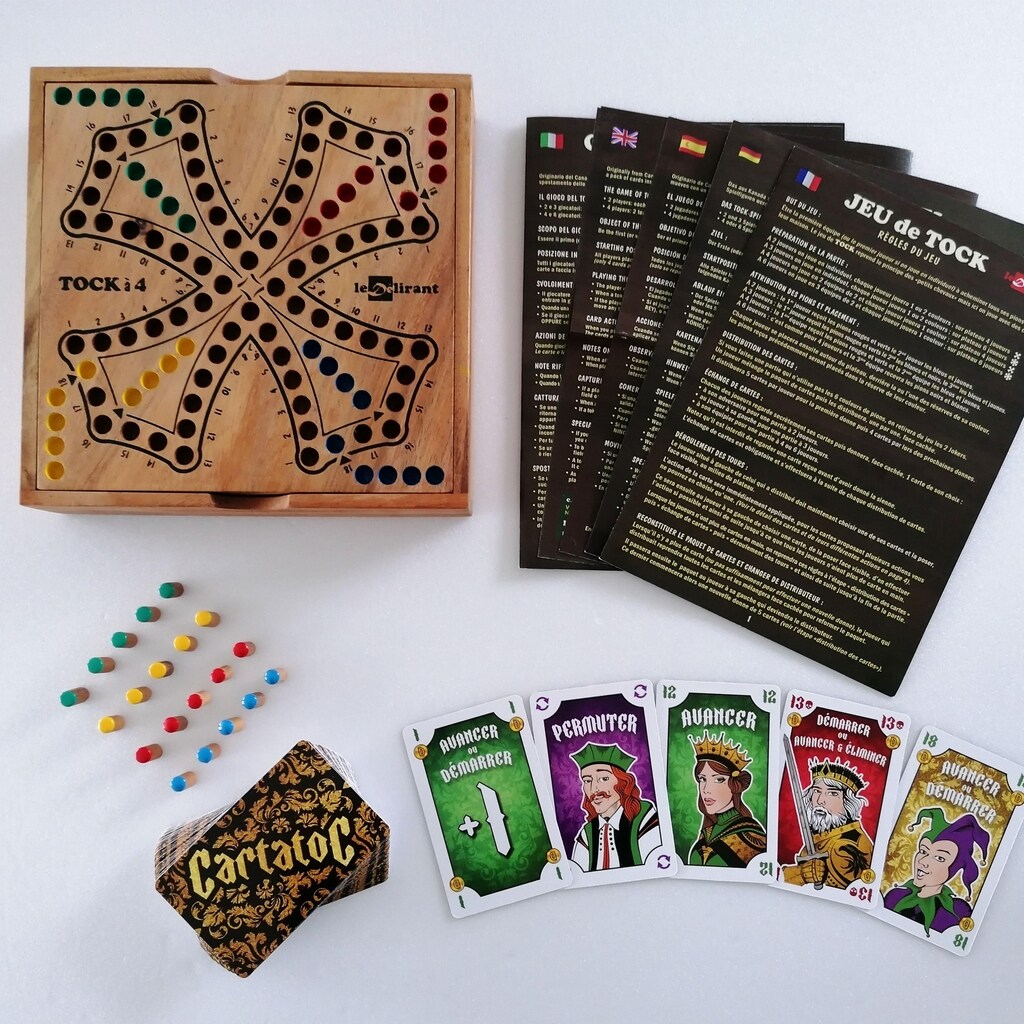 Gioco Da Tavolo Tock Pocket Le Délirant® - Versione Compatta 19x19 Cm, Per 2-4 Giocatori. Gioco Di Strategia E Carte Per Famiglie, Fatto In Francia.