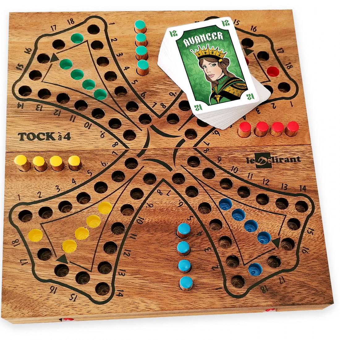 Gioco TOC a 4 colori o versione Tock per 2-4 giocatori, 28 x 25 cm, gioco da tavolo per famiglie in legno massello a norma CE, marca francese - Italia