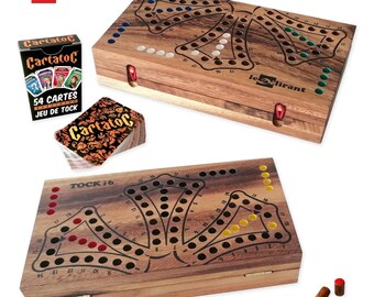 Juego De TOC 4 Colores De Madera | 2-4 Jugadores | Tablero De Parchís Canadiense Con Cartas | Marca Le Délirant® | Eco-Responsable