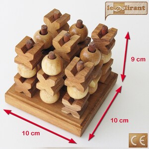 Tic Tac Toe 3D 2 joueurs à partir de 6 ans Jeu de société familial en bois massif normes CE, marque le DÉlirant. Un Morpion en 3D image 2