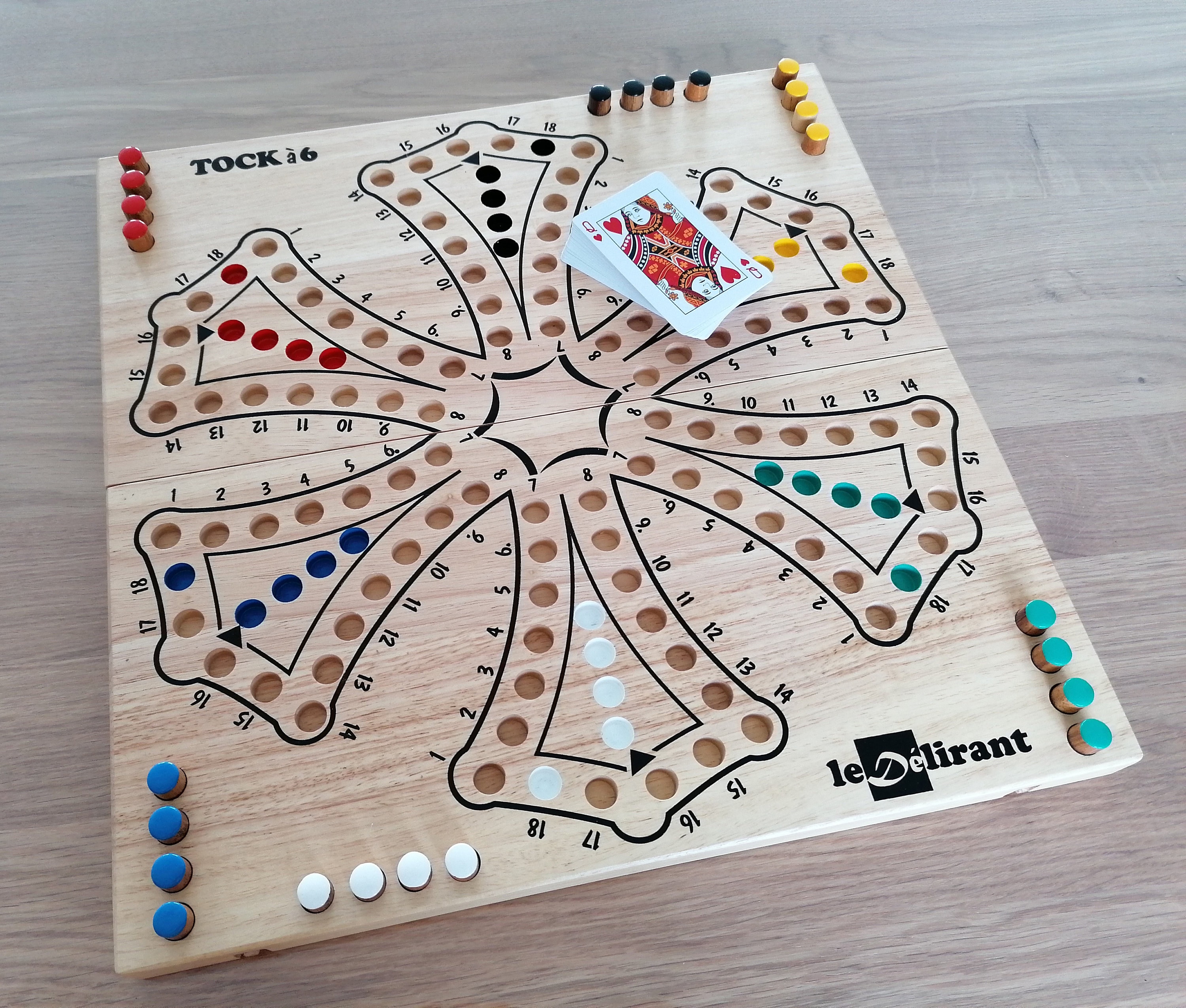 TOC or Tock 6 XL 40x40 Cm Game for 2 to 6 Players. Solid Wood Family Board  Games, Eco-responsible Craftsmanship, CE Standards 