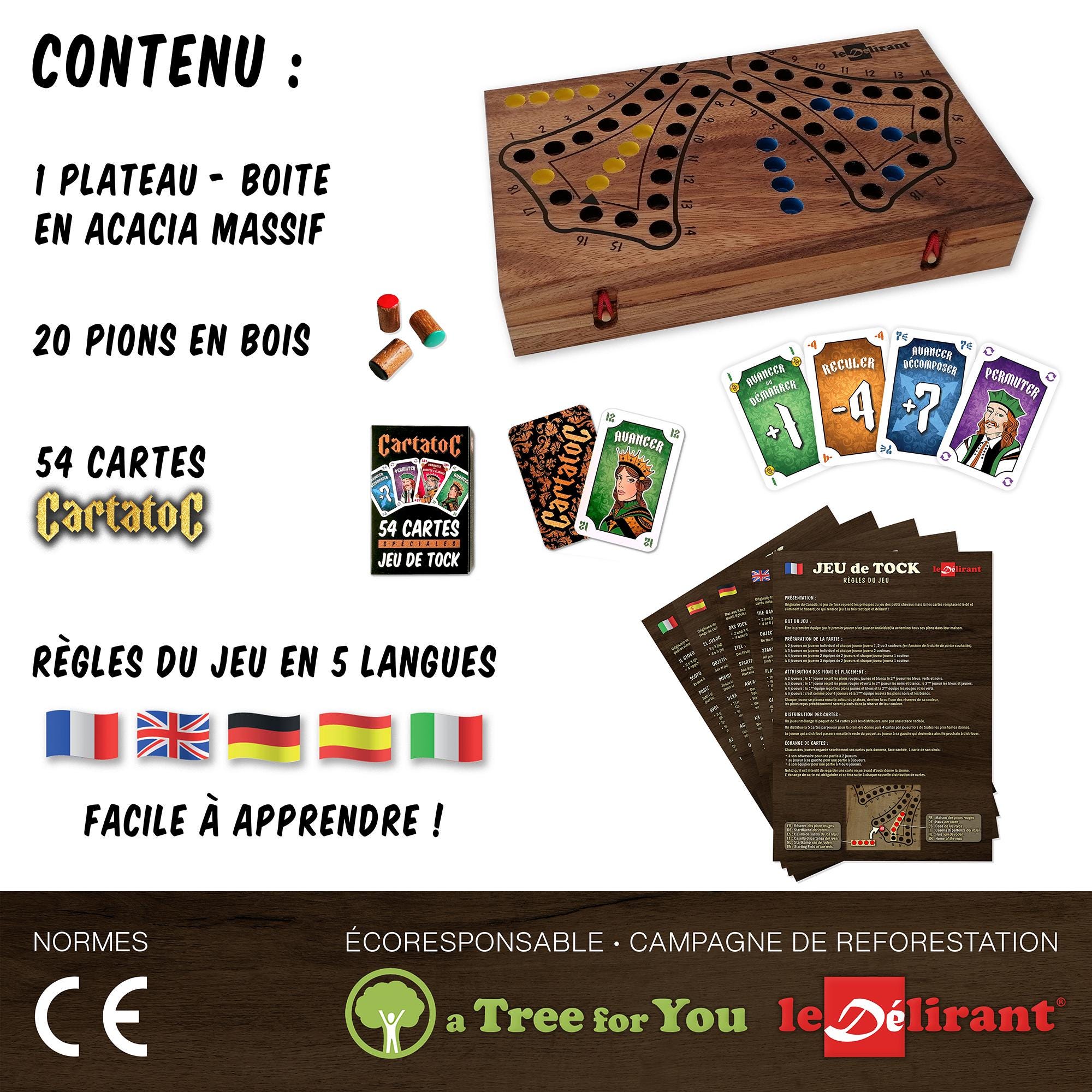 Gioco Da Tavolo Tock Pocket Le Délirant® - Versione Compatta 19x19 Cm, Per 2-4 Giocatori. Gioco Di Strategia E Carte Per Famiglie, Fatto In Francia.