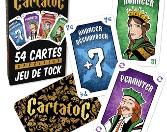 CARTATOC - le Jeu de 54 Cartes Spéciales pour le Jeu de Tock - Qualité Supérieure - Marque LEDÉLIRANT - à partir de 6 ans.