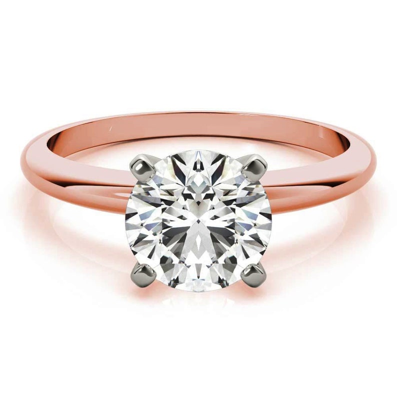 Anniversary Gift Ring 10KT Rose Gold Ring Solitaire Engagement Ring Wedding Ring Moissanite Ring Two Tone Ring 2.00 Ct Round Cut Ring