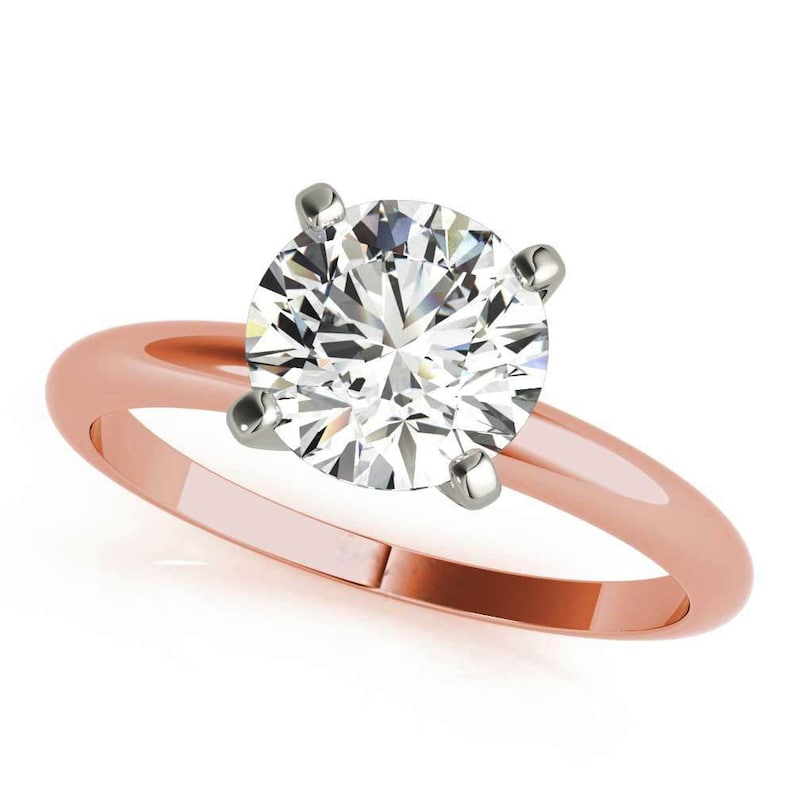 Anniversary Gift Ring 10KT Rose Gold Ring Solitaire Engagement Ring Wedding Ring Moissanite Ring Two Tone Ring 2.00 Ct Round Cut Ring