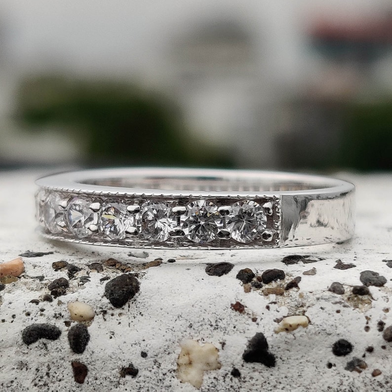 Half Eternity Band Moissanite Wedding Band 14KT White Gold Etsy