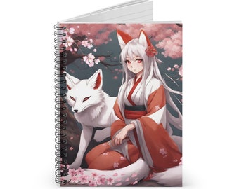 Beautiful Anime kitsune women with fox sidekick Spiral Notebook - Ruled Line, Anime art, fox art, anime fox notebook, Trending gifts