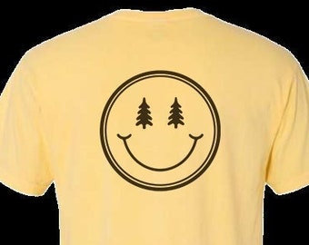 Smiley Adventure Shirt Unisex T-shirt, Tie Dye, Yellow Smiley Teal t shirt, Athletic Cotton Polyblend Graphic shirt, Outdoor Travel Shirt