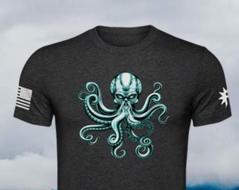 Octopus Kraken Poly Blend Unisex T Shirt Gift for All Athletic Fit No Shrink Soft Tshirt Silky Smooth Graphic Design tee for Men and Women