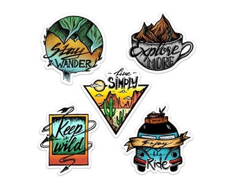 Adventure Sticker Pack Vinyl Sticker Scrapbook Car Decal Bumper Sticker Waterproof Laptop Phone Water Bottles Diari e Planning Notebook