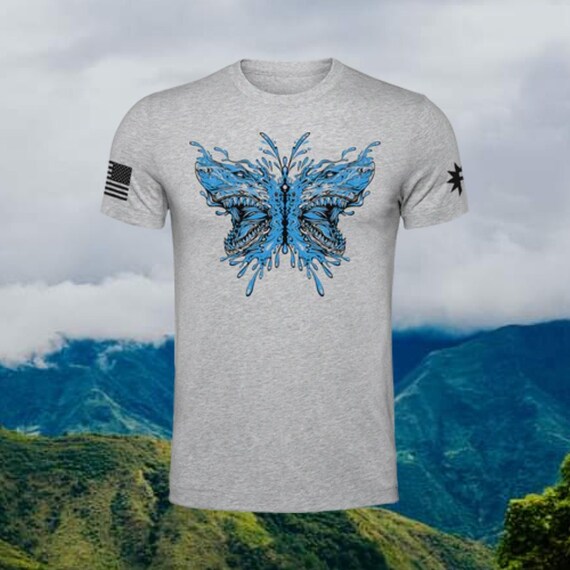 Butterfly Shark Poly Blend Unisex T Shirt Gift for All Athletic Fit No Shrink Soft Tshirt Silky Smooth Graphic Design tee for Men and Women