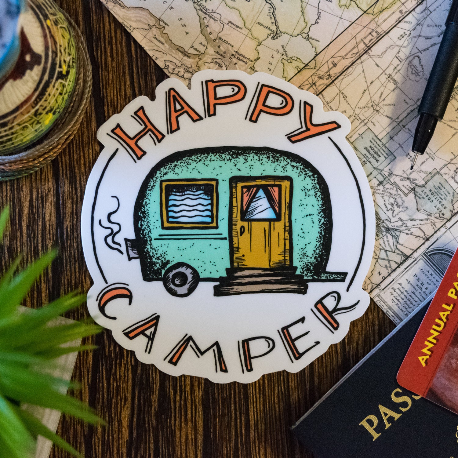 Happy Camper Vinyl Sticker Scrapbook Car Decal Bumper Sticker ...
