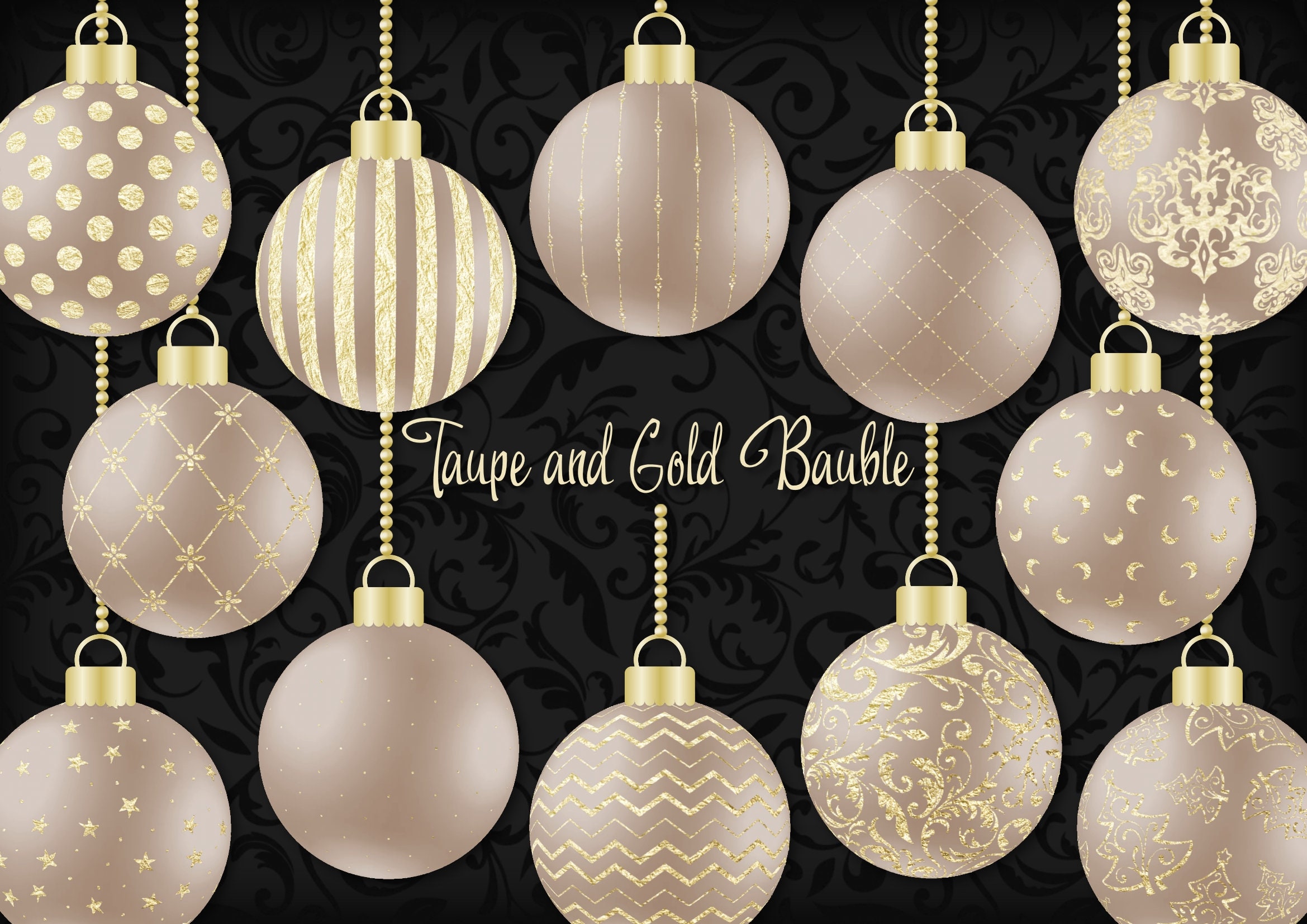 Taupe and Gold Christmas Bauble Etsy