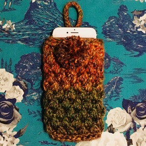 Patrón de funda de teléfono a crochet, bolsa de teléfono a crochet con pompón, patrón fácil, descarga digital instantánea en PDF