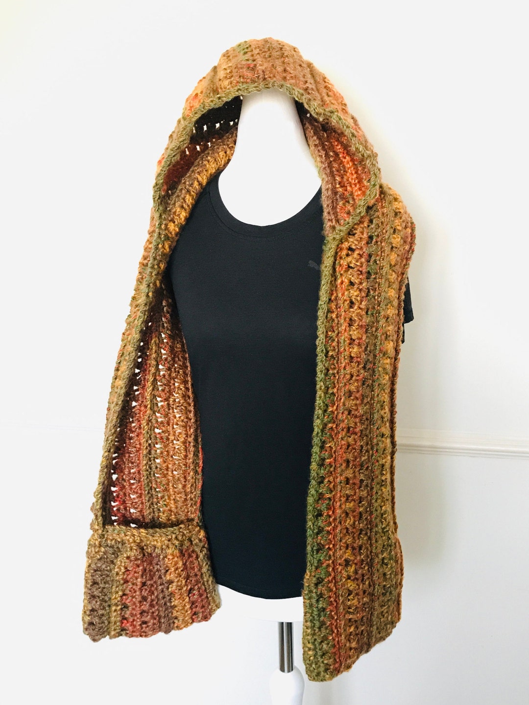 Hooded Scarf With Pockets Crochet Pattern, Easy Hooded Scarf Pattern, Instant PDF Digital Download