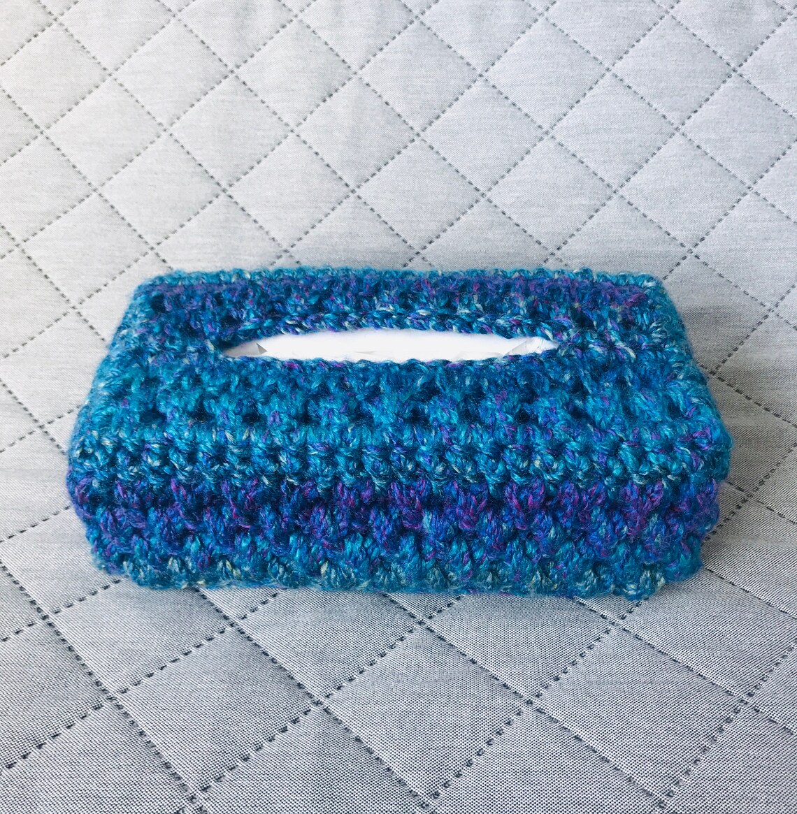 Tissue Box Cover Crochet Pattern, Rectangle Tissue Box Cover, Blue and