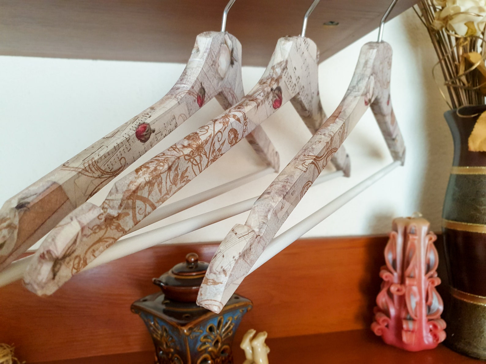 Set of Three Decoupaged Wooden Hanger, Bridal Hanger, Wedding Gift Etsy