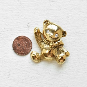Vintage Teddy Bear Brooch, Gold Tone Rhinestone Brooch, Animal Brooch, Teddy Bear Brooches and Pins, Christmas Jewelry, Costume Jewelry