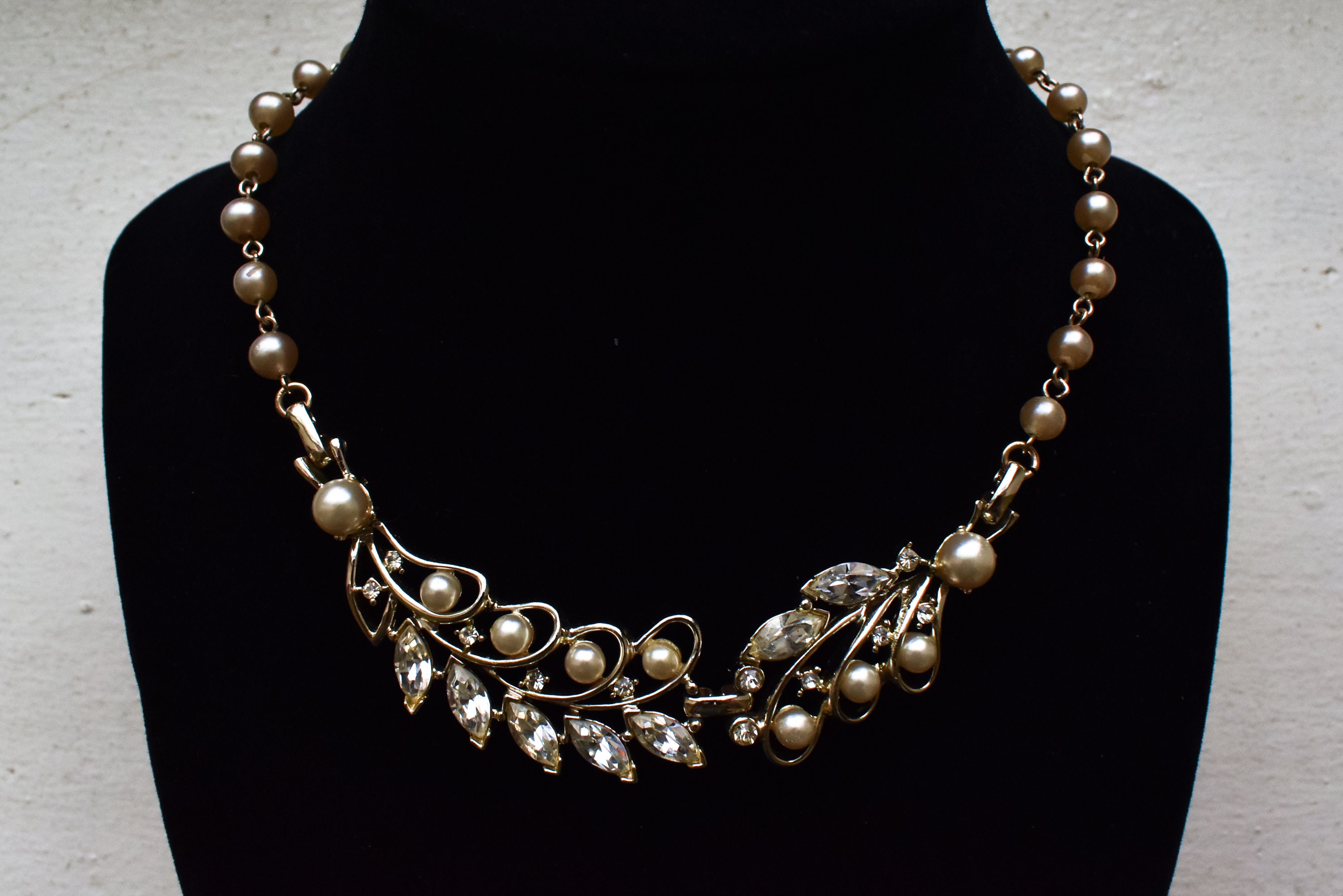 Vintage Pearl Rhinestone Necklace Kramer of New York Crystal | Etsy