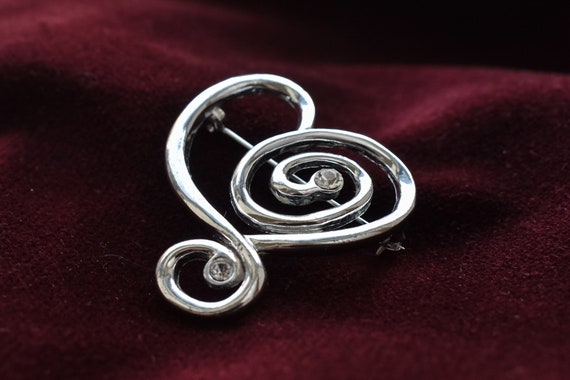 Vintage Silvertone Heart Brooch, Metal Heart Jewe… - image 2
