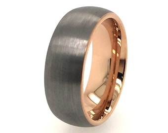 Anello nuziale in titanio spazzolato nero da 6 mm e oro rosa 18k per uomo e donna - Italia Anello nuziale in titanio spazzolato nero da 6 mm e oro rosa 18k per uomo e donna - Italia