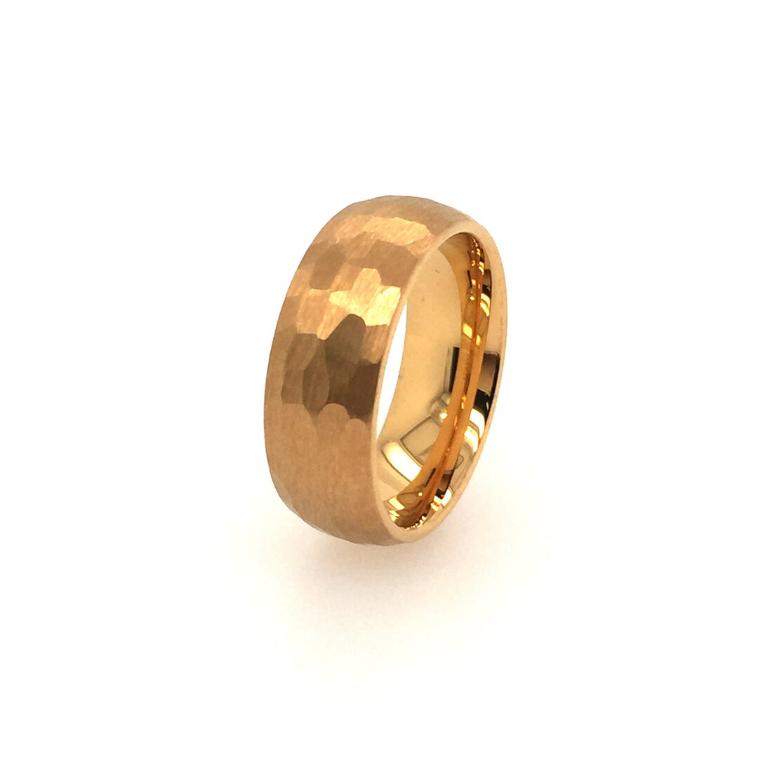 14K Hammered Yellow Gold Unisex Wedding Band, Domestyle, Polished