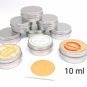 Dose aus Aluminium mit Schraubdeckel und Aufkleber zum beschriften, Fassungsvermögen 10 ml, Silber, Wiederverwendbar
