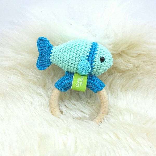 Babyassel gehäkelt Fisch, 100% Baumwolle, Blau, Geschenk, Geburt, Taufe, Babyparty, Weihnachten, Ostern