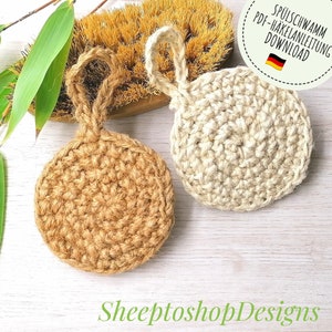 Dishwashing sponge / pot scraper PDF crochet pattern from jute or hemp cord, crochet