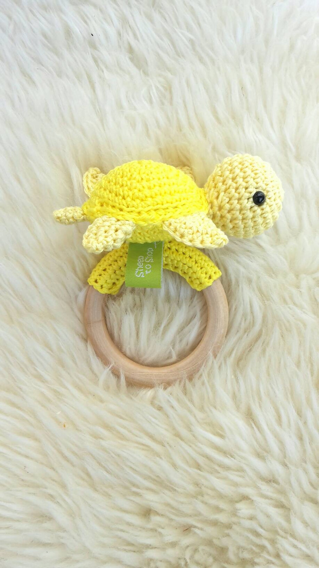 Crocheted Turtle Rattle, Yellow Baby Toy, Gift, Birth, Baptism ...