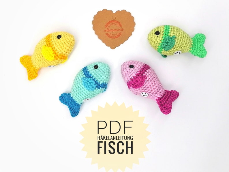 Décoration motif poisson au crochet, téléchargement de fichier PDF, confirmation, allemand anglais, communion, décoration de mariage image 8