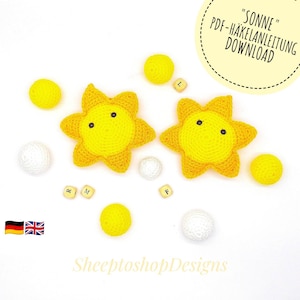 PDF crochet pattern &quot;Sun&quot;, in 3D look, step-by-step instructions, language German / English
