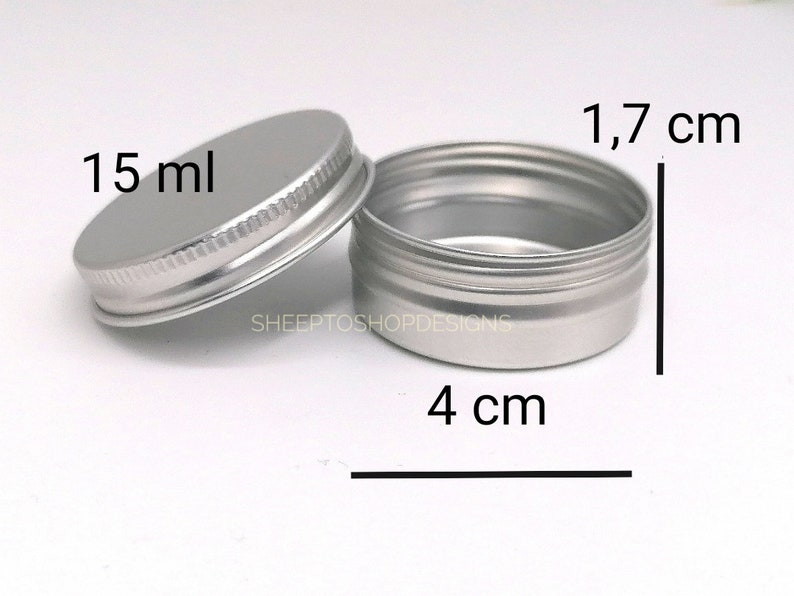 Dose aus Aluminium mit Schraubdeckel und Aufkleber zum beschriften, Fassungsvermögen 15 ml, Silber, Wiederverwendbar Bild 5