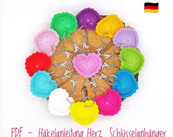 Keychain Heart PDF - Crochet Pattern Diy digital download German Valentine's Day Wedding