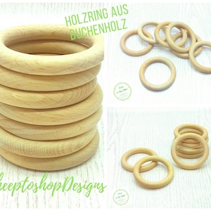 Holz Ringe Buche Natur 70mm  unbehandelt rund geschliffen Bastelmaterial Makramee Traumfänger