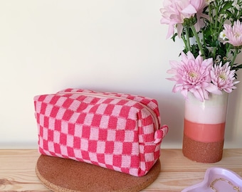 Preppy Stuff Checkered Make Up Bag, Pencil Case, Pastel Home Decor, Gift for Her, Cosmetics Purse