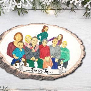 Portrait de famille grande taille sur bois, Portrait de famille cadeau de Noël, Portrait de famille personnalisé sur bois image 5