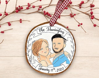 1e kerst getrouwd ornament, 1e kerst samen ornament, aangepaste paar portret, cadeau voor koppels, gepersonaliseerde paren ornament