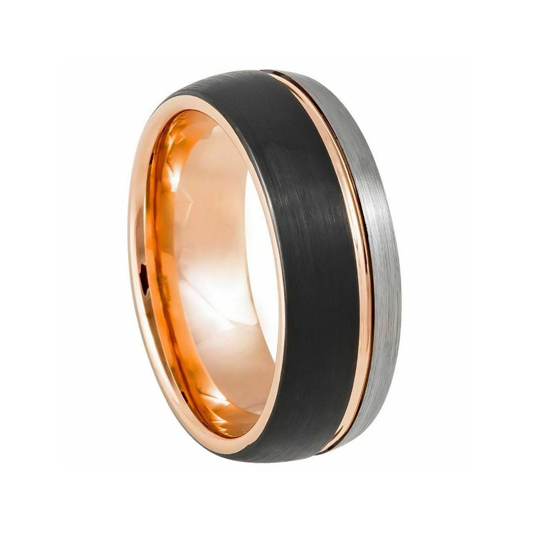 excellent quality Rose Gold Mens Tungsten Ring, Black and